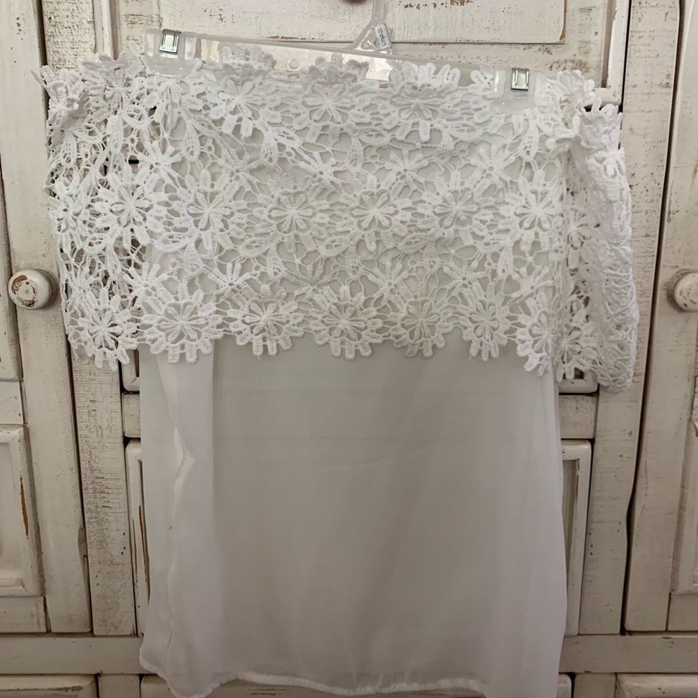 Off the shoulder sheer lace top